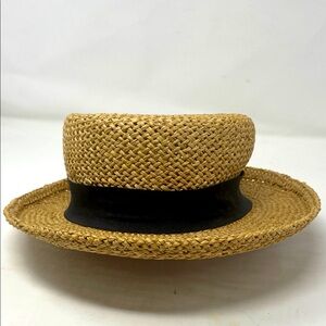 Importina Stylish Straw Boater Hat with Black Band Excellent Condition
